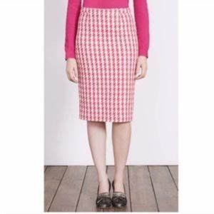 BODEN FREYA PINK HOUNDSTOOTH TWEED PENCIL SKIRT U.S. 14